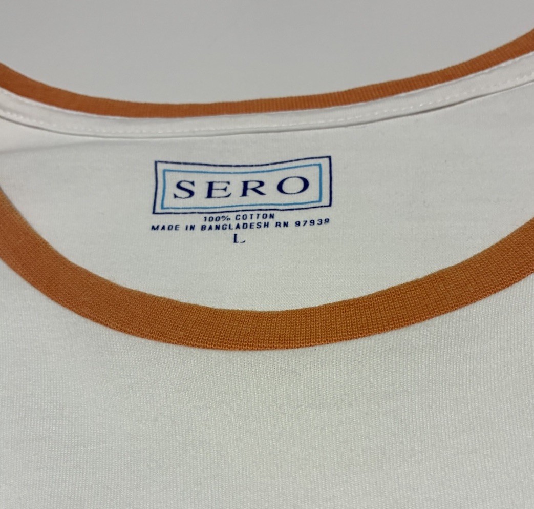 Sero Men’s Ringer Tee - Orange/Cream - Lettuce Edge Scalloped Sleeves - Size L gallery