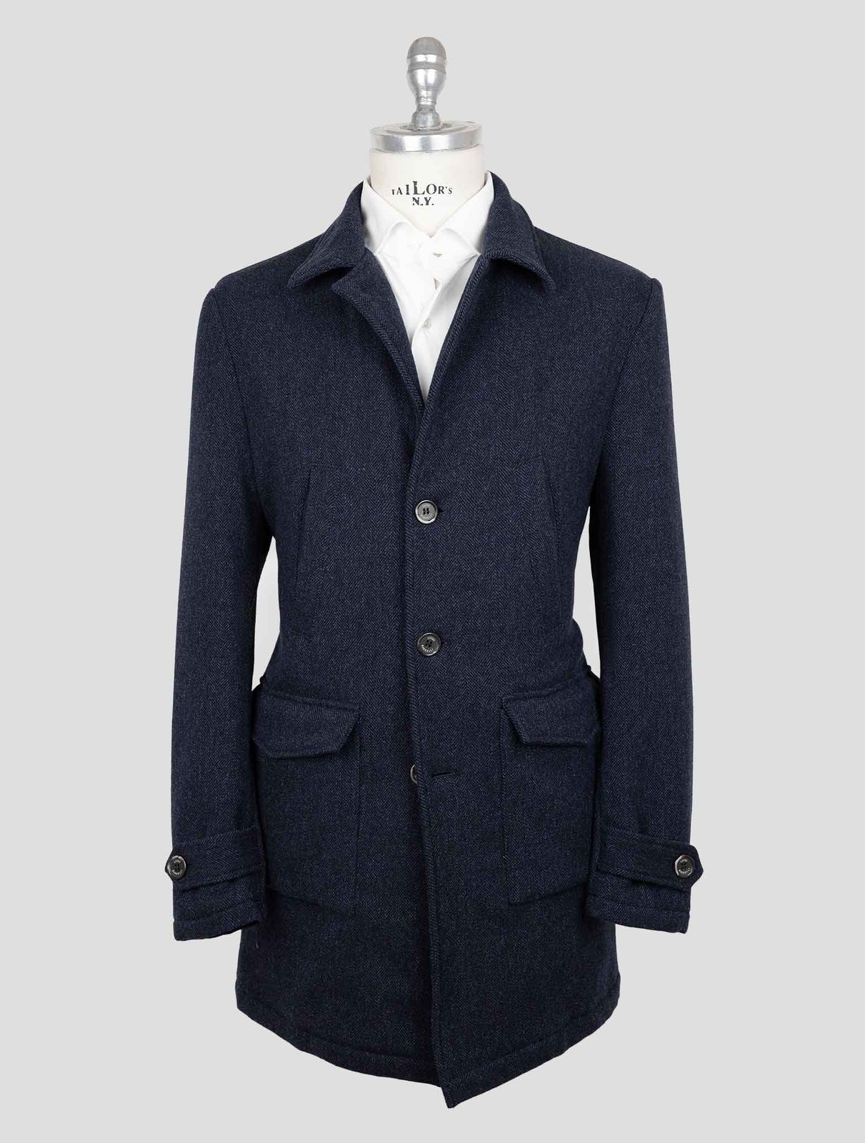 NEW LUIGI BORRELLI BLUE VIRGIN WOOL CASHMERE OVERCOAT US 46 – EU 56 BOR25