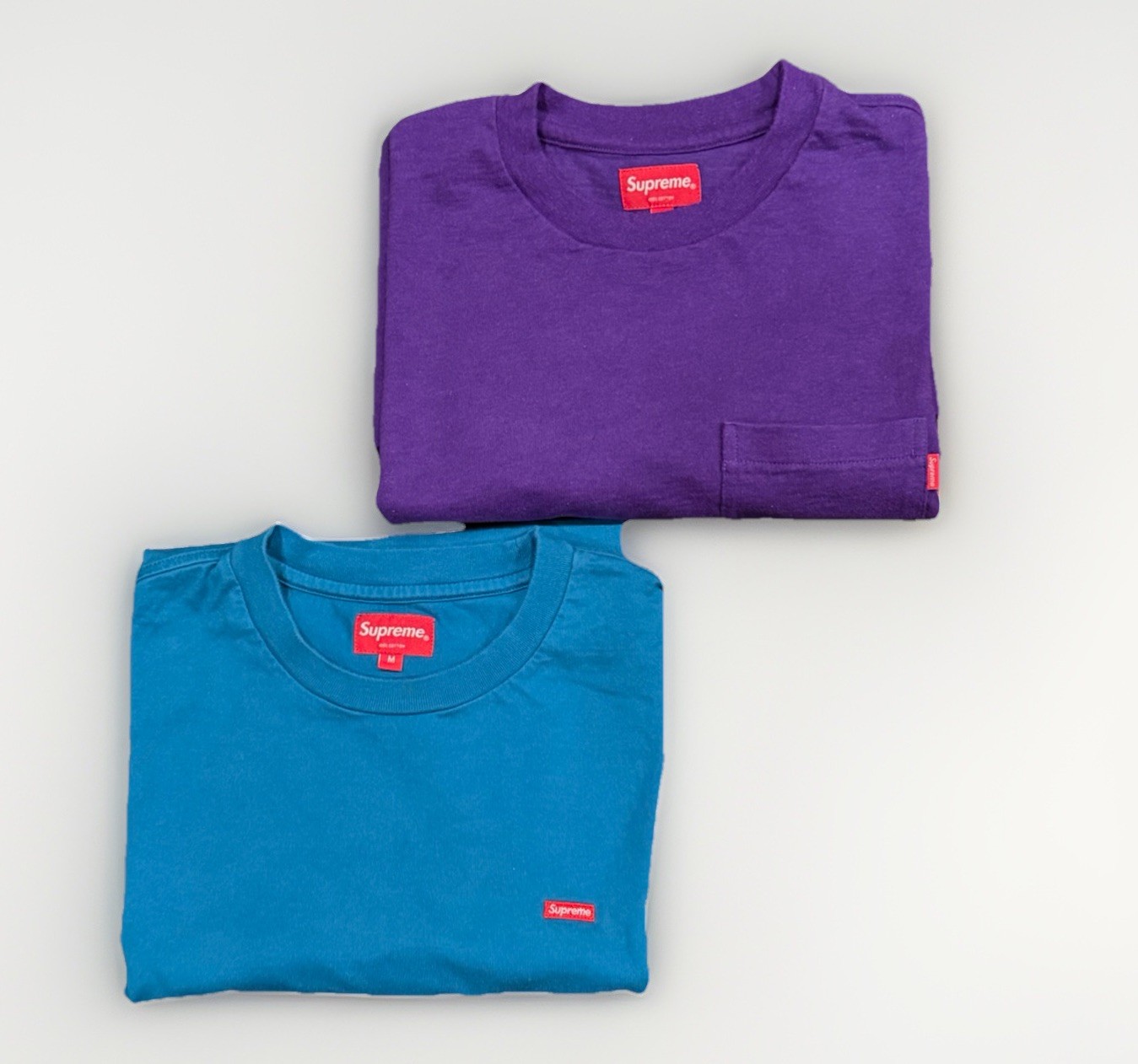 2 Supreme Small Box Logo Tee Shirts Teal Blue & Royal Purple Men’s Size M