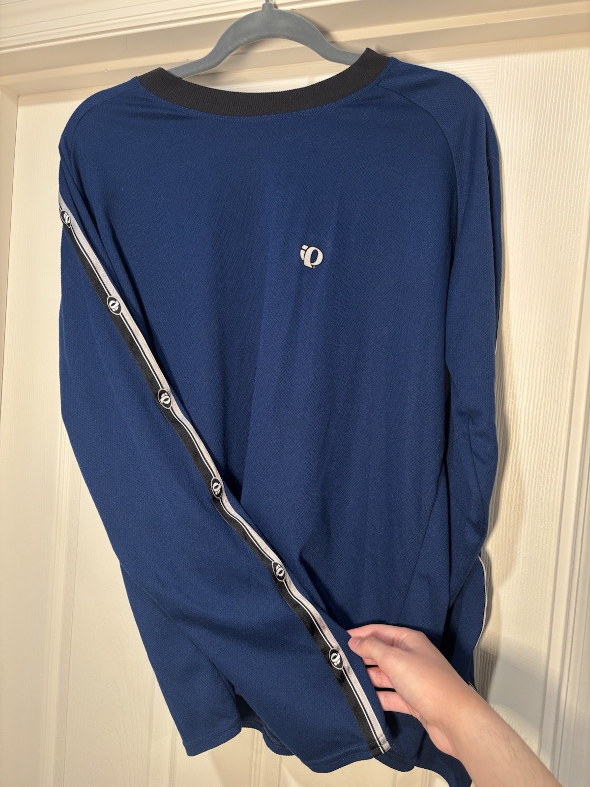 Pearl Izumi Shirt Mens XL Blue White Long Sleeve Crew Polyester Cycling Fitness gallery