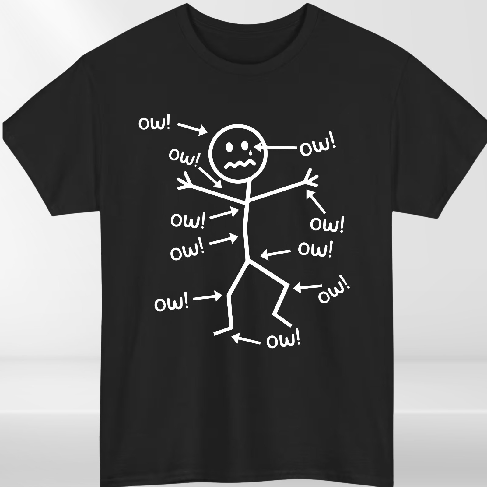 Funny Stick Figure 'Ow' T-Shirt Sarcastic Pain Humor Graphic T Shirt Unisex Tee gallery