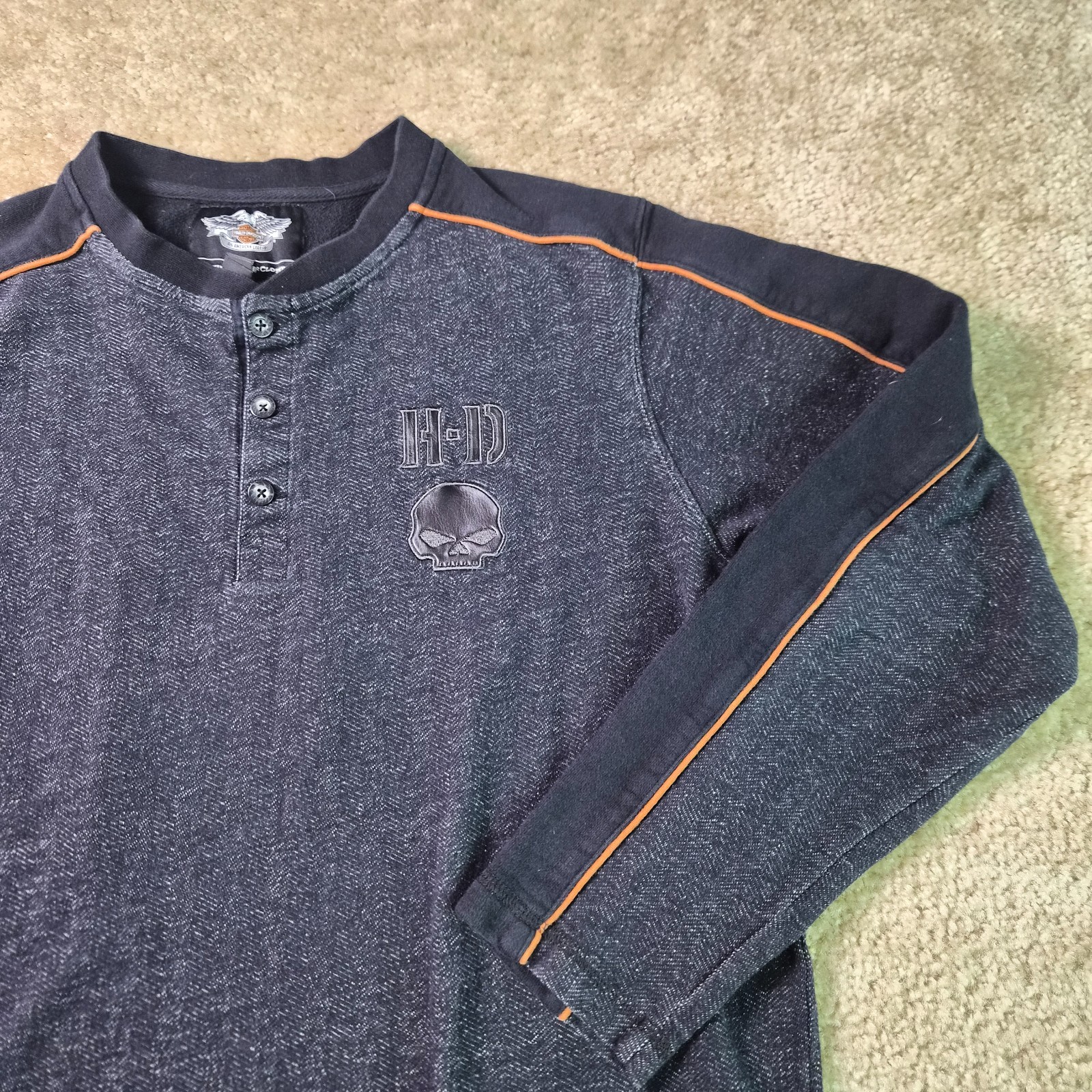 Harley Davidson Mens Sz L Thermal Henley Shirt Gray Long Sleeve Embroidered F942 gallery