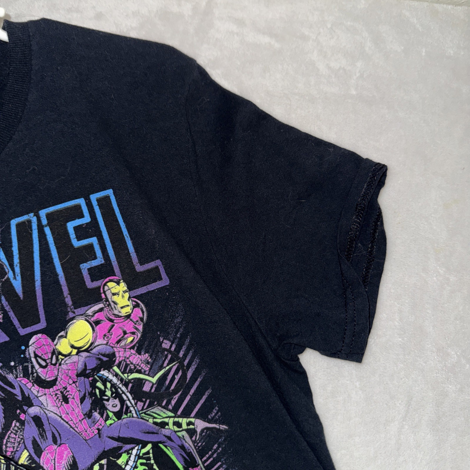 Mens Marvel Characters T-Shirt 100% Cotton Size M Black Neon Graphics gallery