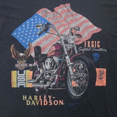 Rare VTG SSI Harley Davidson FXSTC Softail Custom 1990 Chopper Flag T Shirt 90s