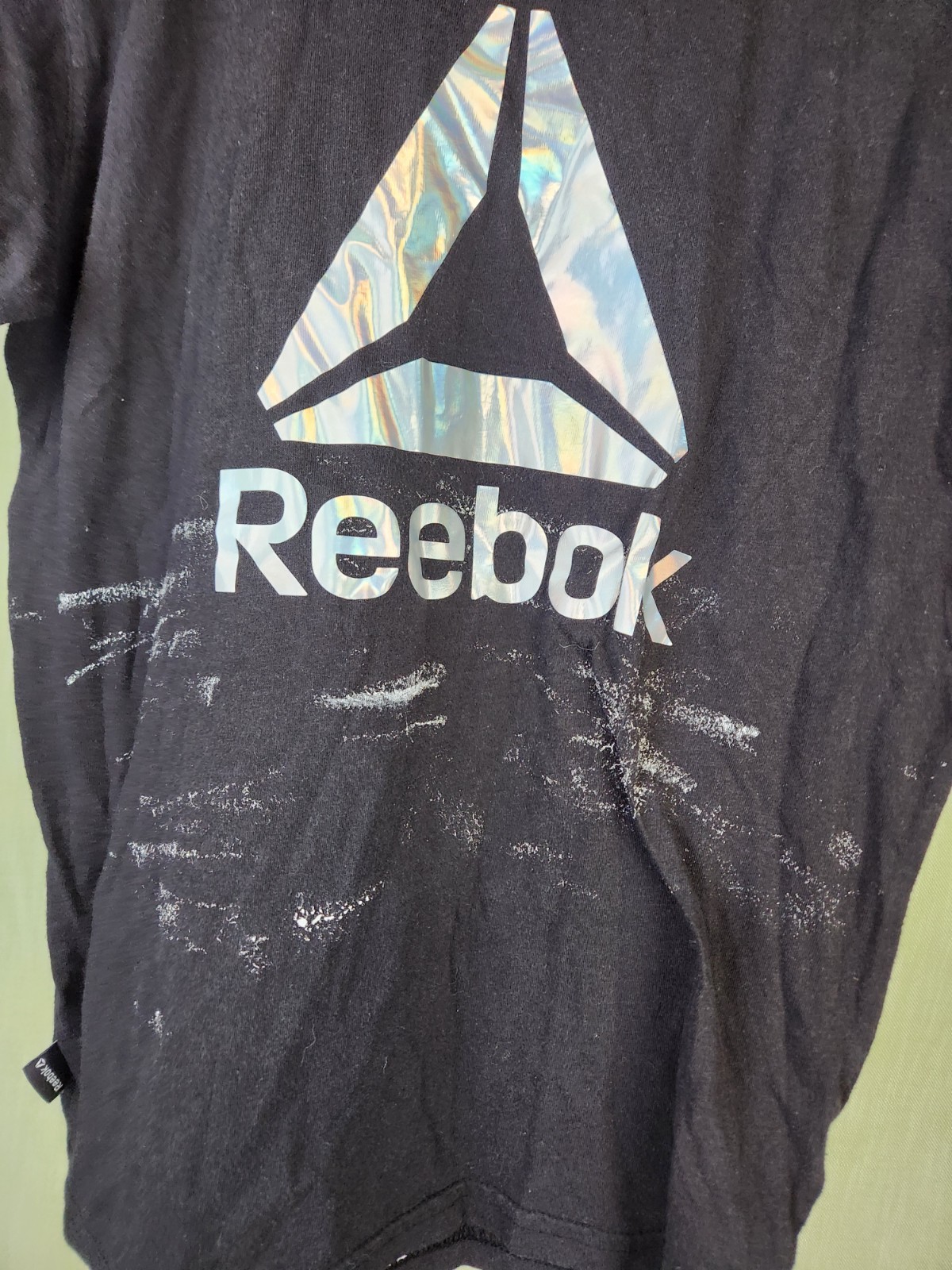 Reebok T-Shirt Large Size 1012 Kids Black Short Sleeve Paint Splatter Look A13 gallery