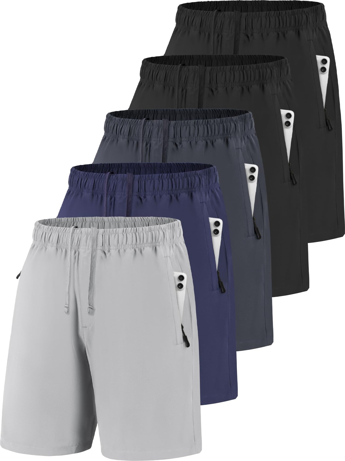 Men’s Gym Workout X-Large, 5 Pack Black, Dark Gray, Light Navy