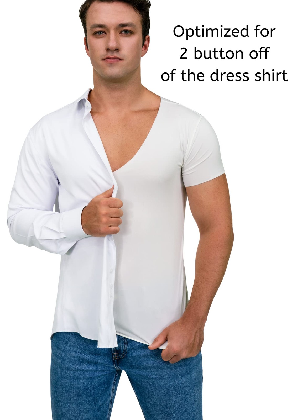 Deep V Neck Undershirts for Men-Sweatproof White V-Neck Short Sleeve Mens Tsh... gallery