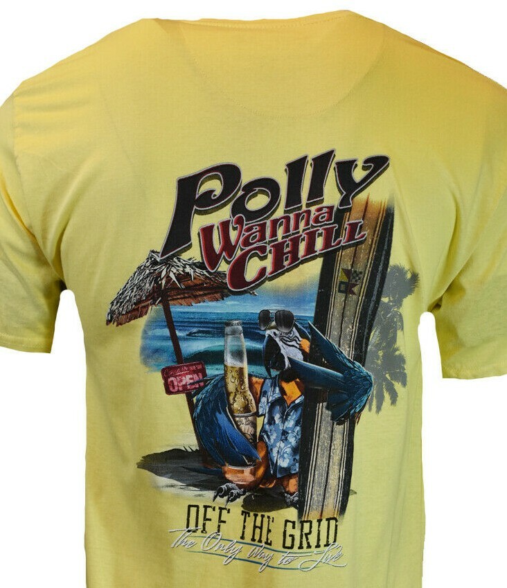 Polly Wanna Chill Men's T-Shirt NEWPORT BLUE Bahama Off The Grid NEW - Yellow gallery