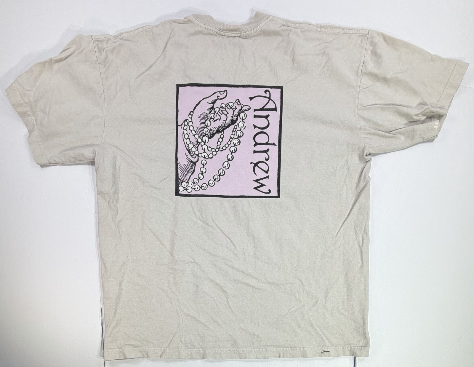 Vintage Andrew USA Made Minimalist Graphic T Shirt Tan Beige XL 90s gallery