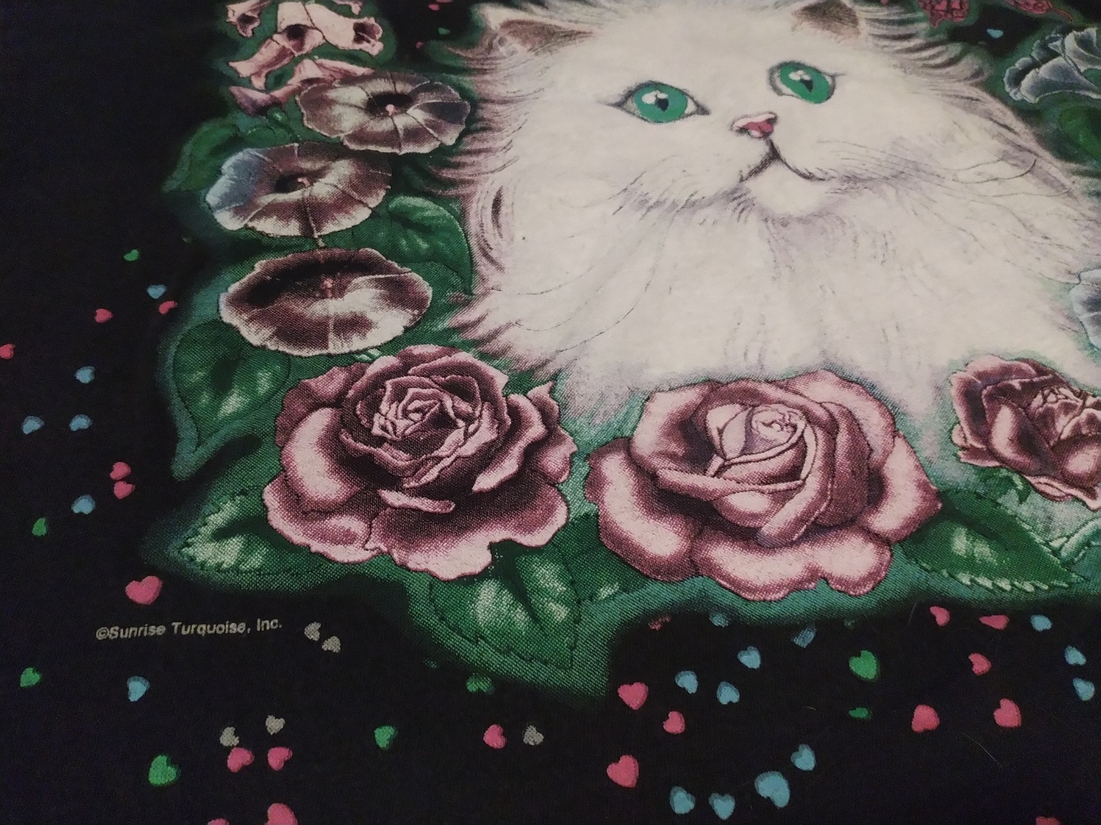 Vintage Cat Heart All Over Print Hearts XLarge Single Stitch See Measurement Pic gallery