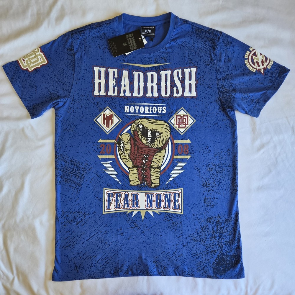 Headrush Notorious Fear None MMA Y2K Blue M Double-sided Graphic T-Shirt Tee NWT