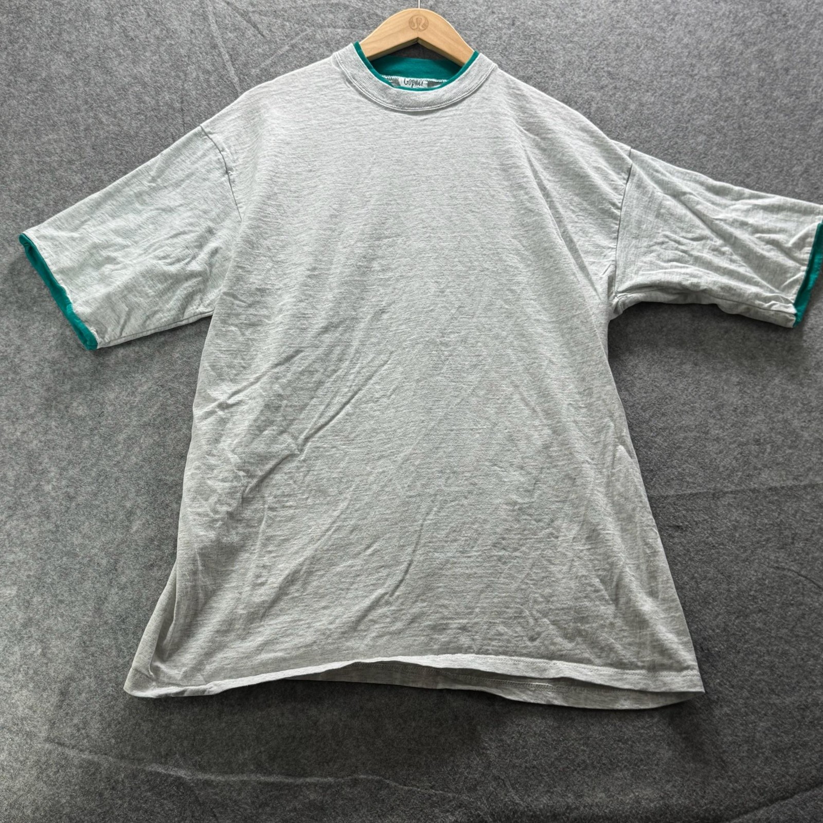 Vintage Gopher Sport Shirt Mens L Gray Crewneck T-Shirt Contrasting Trim Summer gallery