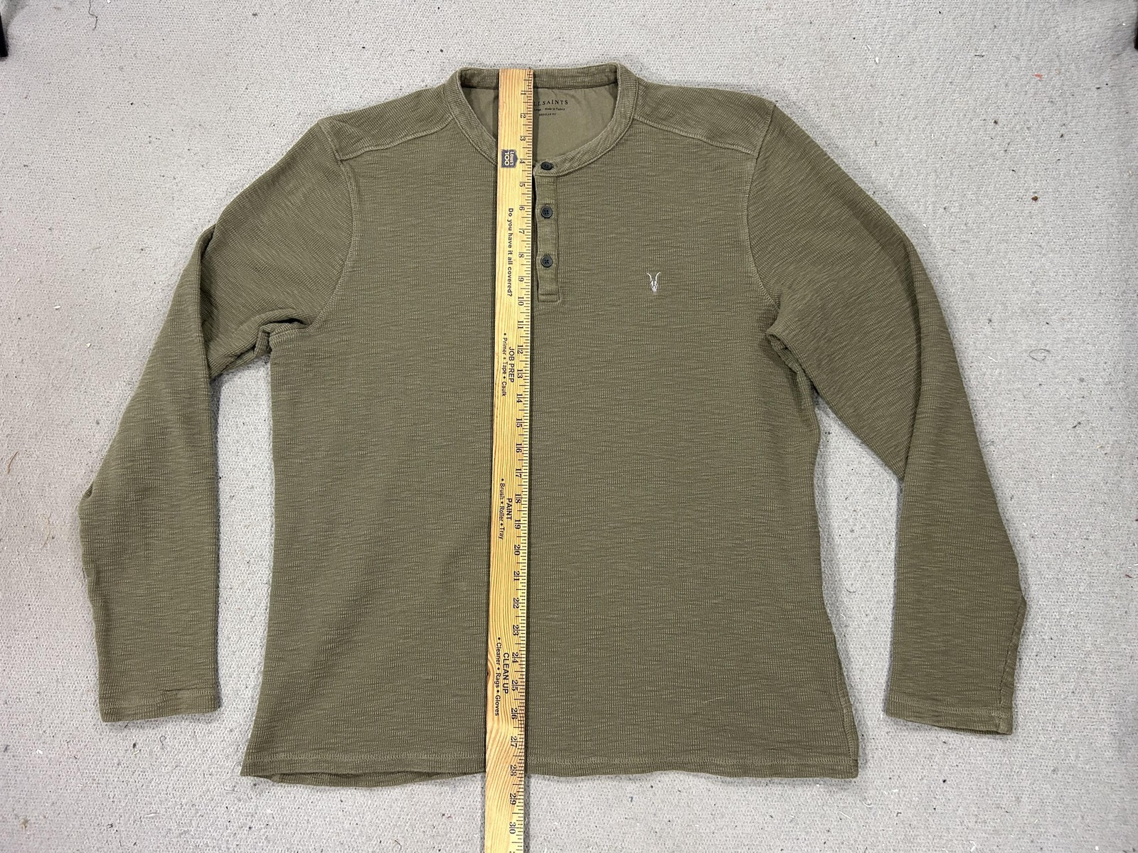 AllSaints Henley Shirt Mens XL Green Waffle Knit Long Sleeve Regular Fit gallery