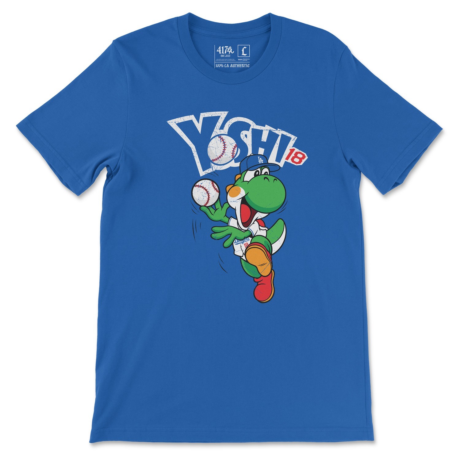 Yoshi Dodgers Style Shirt LA Baseball Graphic Tee Unisex Blue T-Shirt