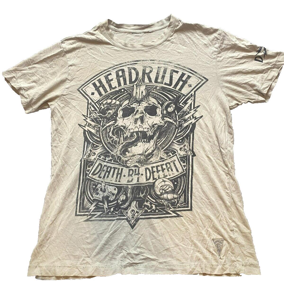 VTG Headrush Shirt Adult Large Taupe Death B4 Defeat Skull Single Stitch Mens gallery