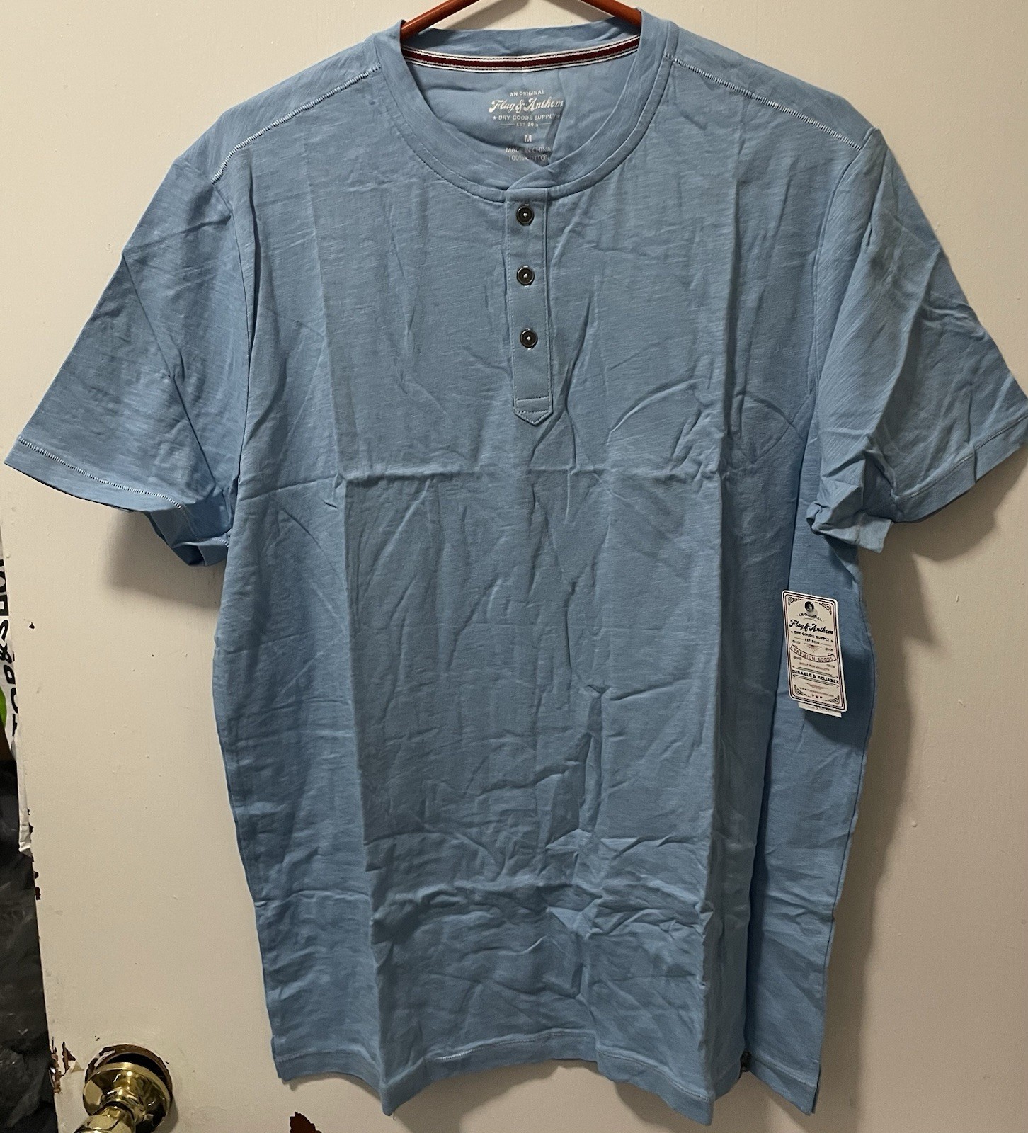 Flag & Anthem Men's Light Blue 100% Cotton Henley Short Sleeve Shirt Size Medium gallery
