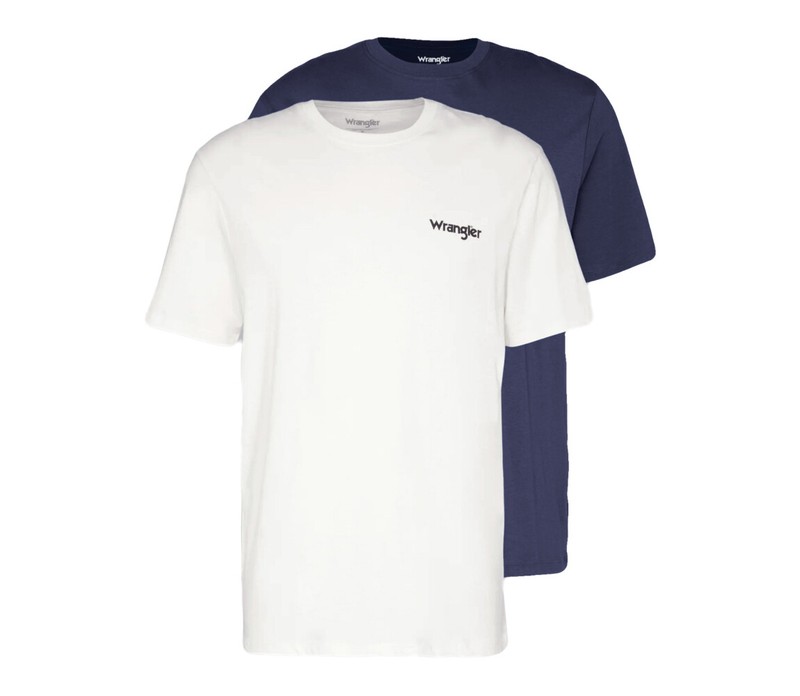 WRANGLER Mens T-shirt Top Tee Navy/White 2 in pack S  M  XL  100%cotton