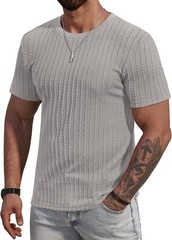Men’s Slim Fit Textured Knit Short Sleeve Shirt Stretch Ribbed Crewneck Tee S-XX