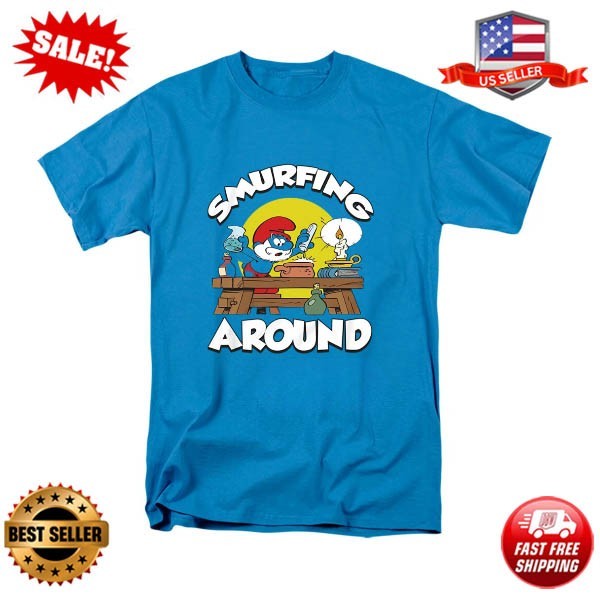 THE SMURFS PAPA SCENE Licensed Adult Men’s Graphic Tee Shirt