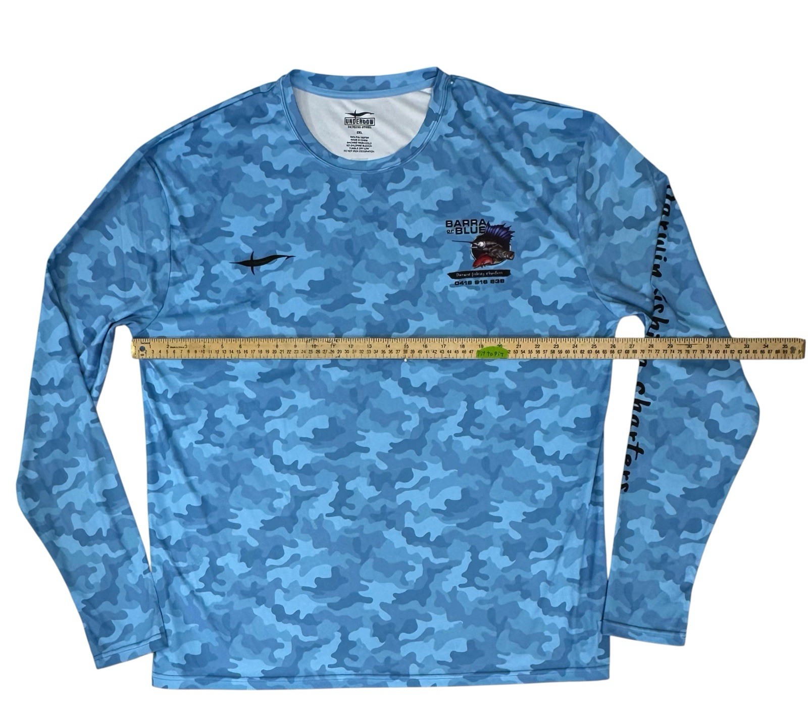 Undertow Saltwater Apparel Mens 2XL Blue Fishing Shirt Stretch UV Sun Shirt gallery