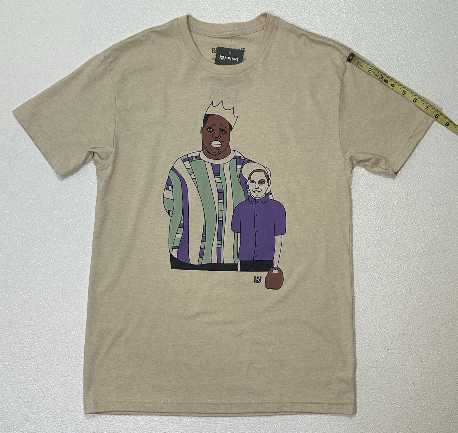 ROUTINE BASEBALL Size Medium Beige Biggie Smalls Sandlot T-shirt NWT gallery