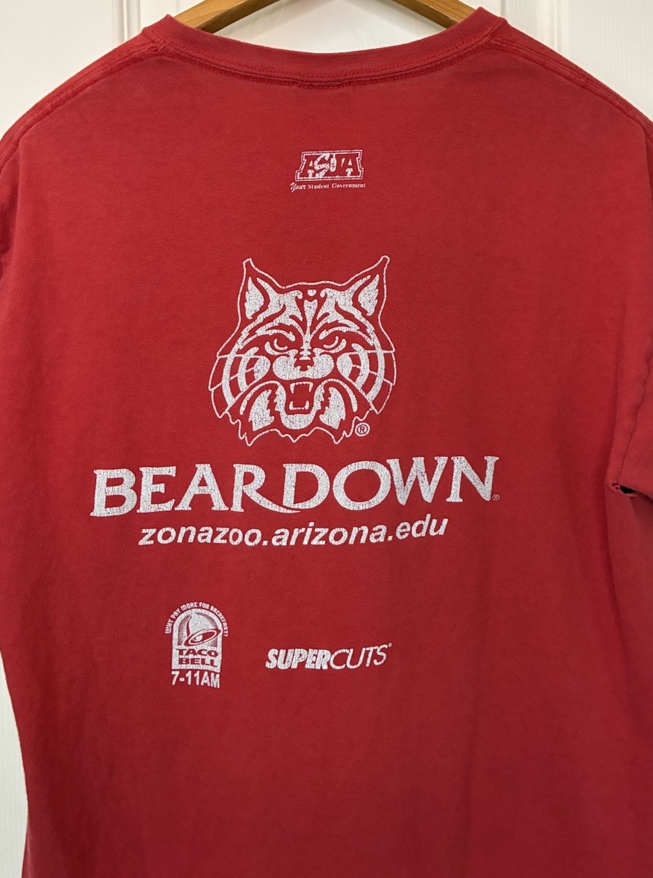 Vintage Arizona Wildcats Men’s Medium Shirt Red Zona Zoo Bear Down 2009 Faded gallery