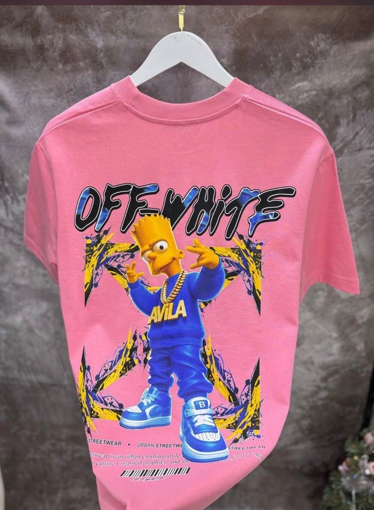 Off-White Bart Simpson Pink Graphic Print Men’s Cotton Knit T-Shirt
