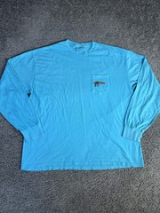 Hooters Shirt Mens 2XL Blue Pocket Logo Restaurant Crew Neck Long Sleeve