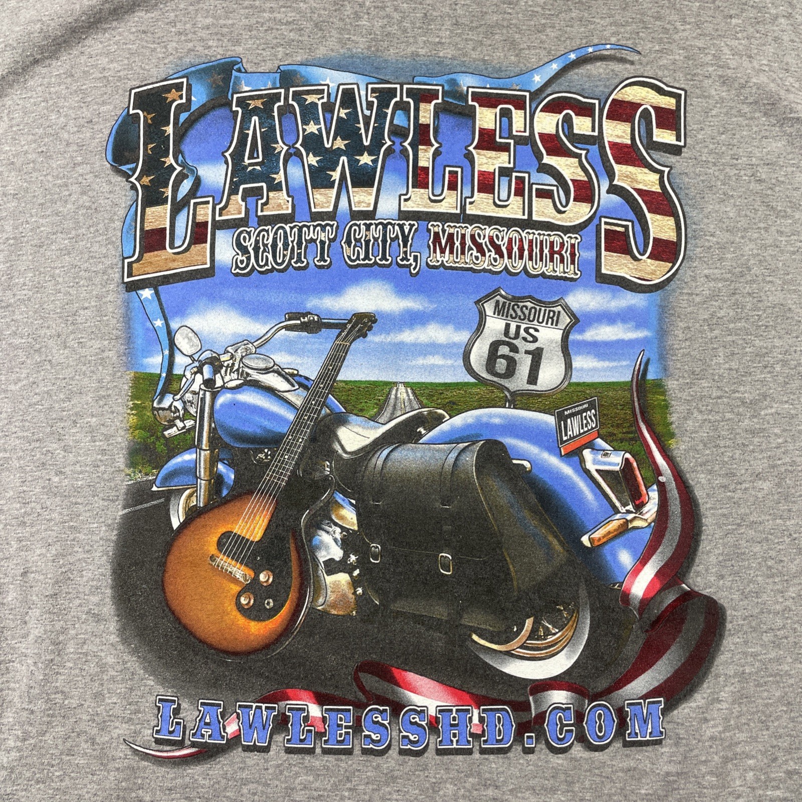 Biker Motorcycle Shirt Adult XL Gray Lawless Scott City MO Graphic Tee SS gallery