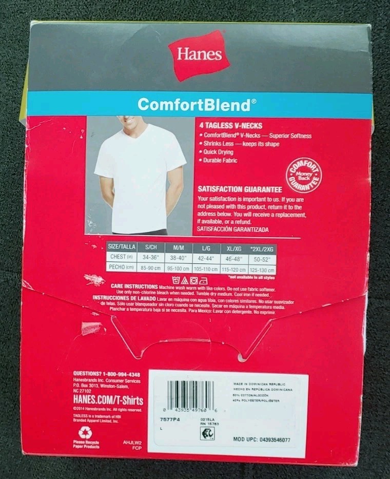 Hanes V-Neck T-Shirts Tagless ComfortBlend White Large New Old Stock 2014 gallery