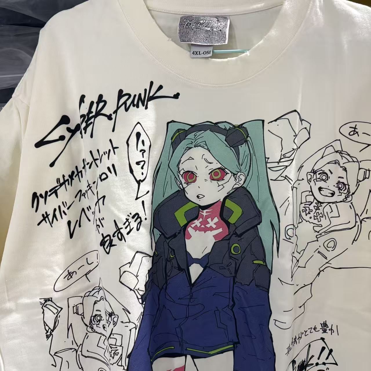Cyberpunk Edgerunners Rebecca Distressed White Heavy Cotton T-Shirt 330gsm gallery