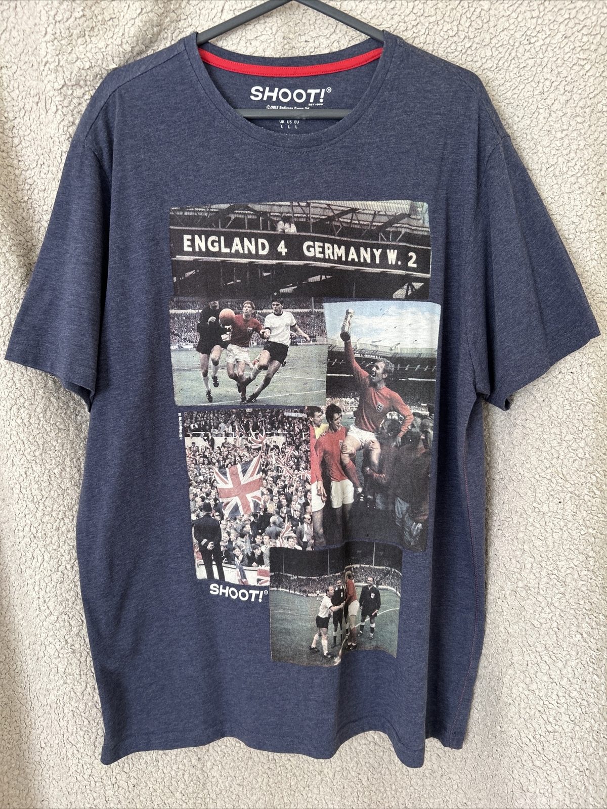 Shoot! Football T Shirt England 4 Germany 2 1966 World Cup Blue Top Large gallery