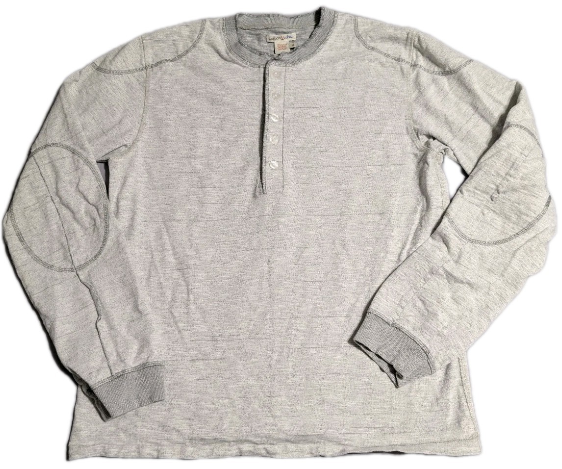 Carbon2Cobalt Thermal Henley Shirt Mens Medium Gray Long Sleeve Elbow Patch