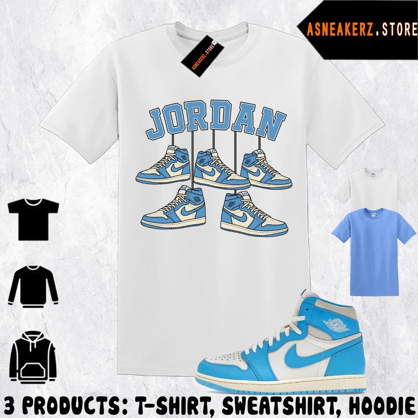 Shirt Matching AJ 1 High OG UNC Reimagined Match Sneaker Shoe Hanging 1s T-Shirt gallery