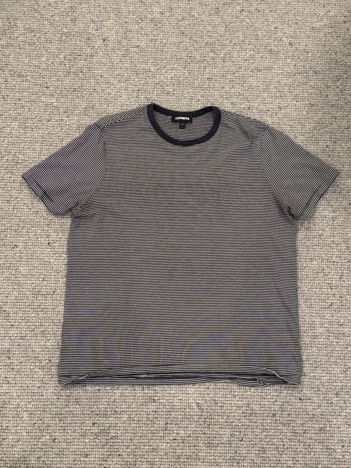 Express Men’s T-Shirt Shirt Tee Blue White Sripe Medium