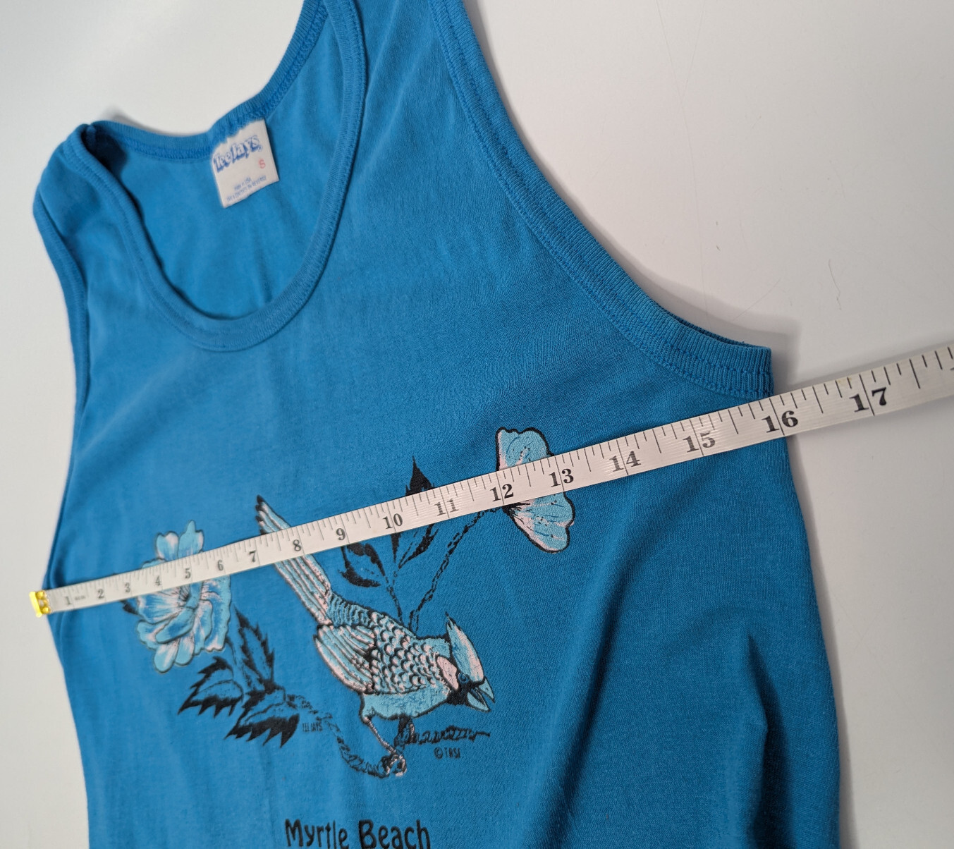 VTG Myrtle Beach Tank Top Shirt Blue Jay Bird Graphic Small TeeJays USA Made 90s gallery