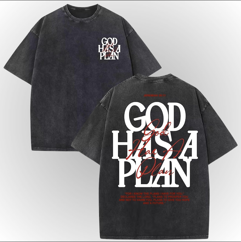 God Has A Plan Vintage Christian T Shirt Oversized Acid Wash Faith Graphic Tee gallery