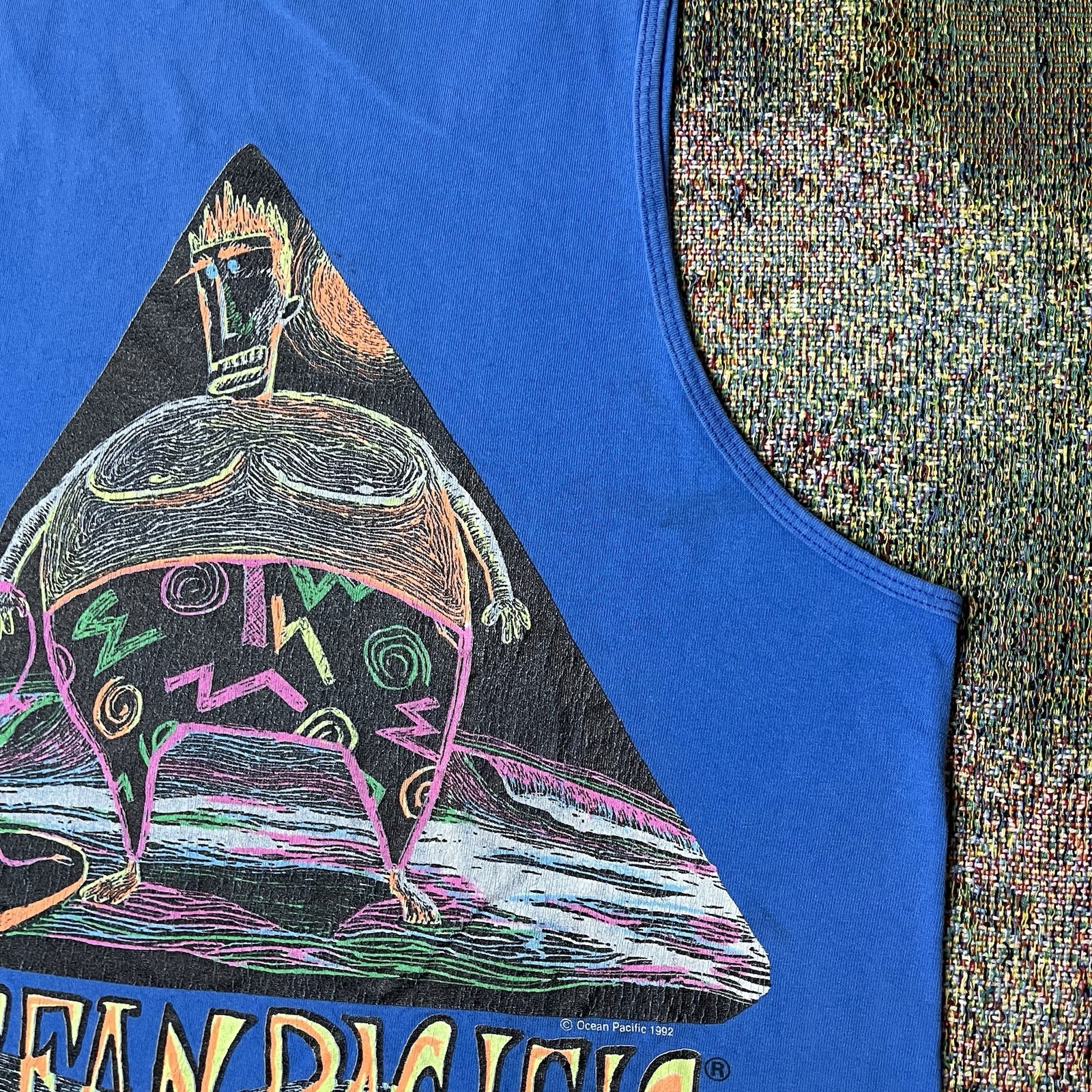 VTG 1992 Ocean Pacific Tank Top Medium Blue 90s OP Surf Art Graphic Tee Beach gallery