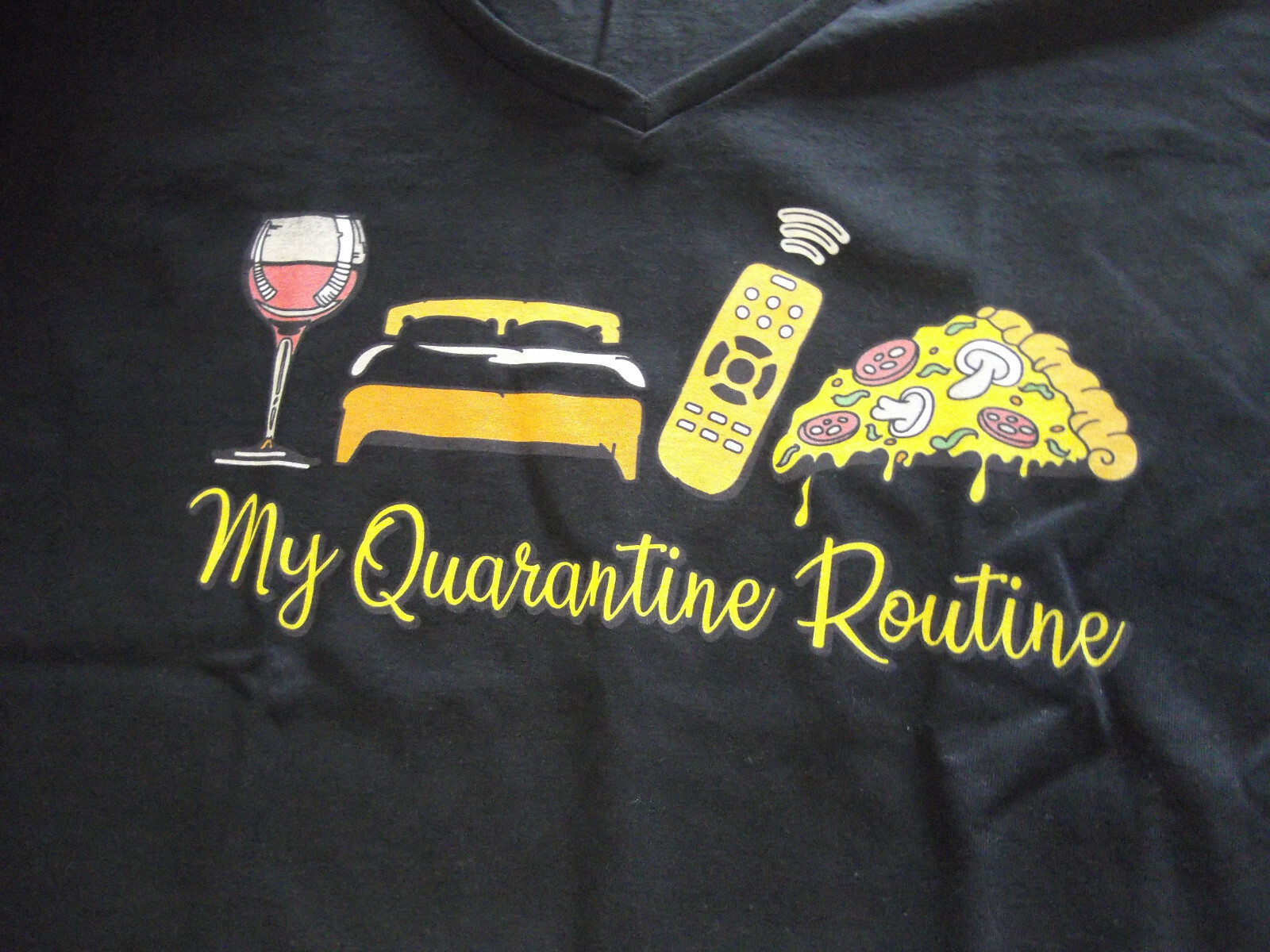 My Quarantine Routine V Neck Short Sleeve Graphic Tee Ladies XL Large gallery