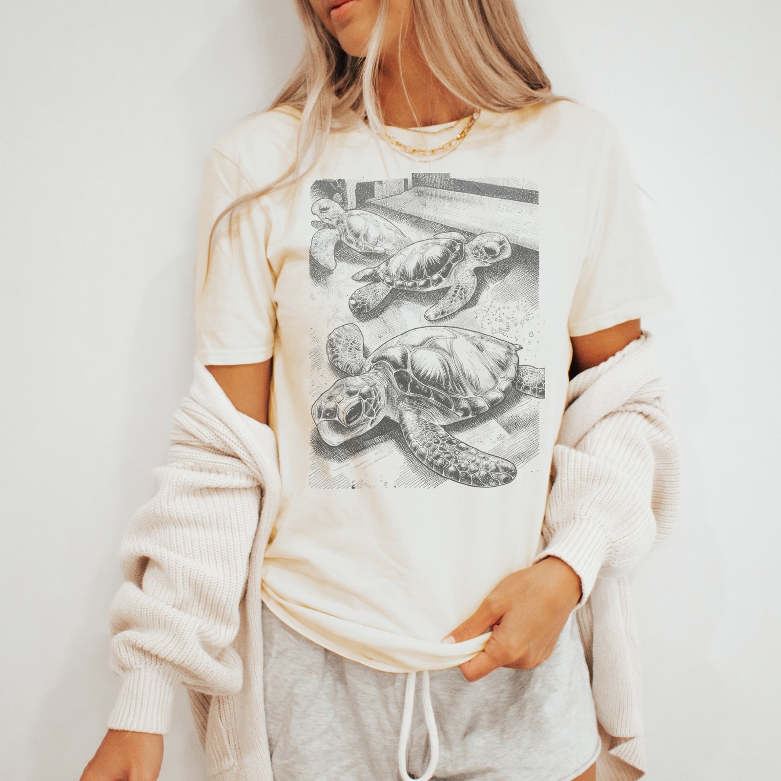 Vintage Sea Turtle Graphic Tee Natural Retro Ocean Wildlife Art gallery