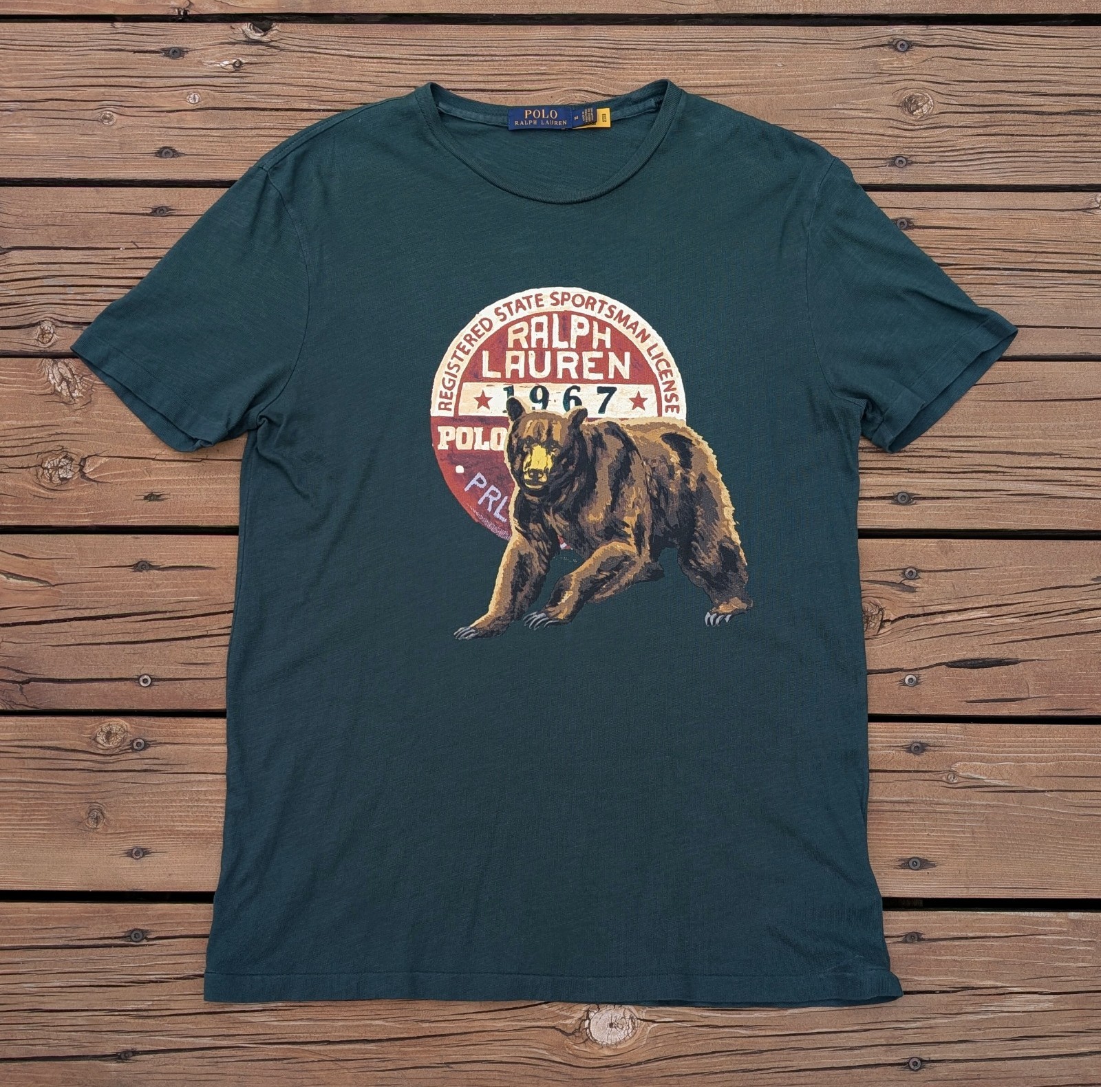Polo Ralph Lauren State Sportsman License Grizzly Bear Tee Size M WORN ONCE gallery