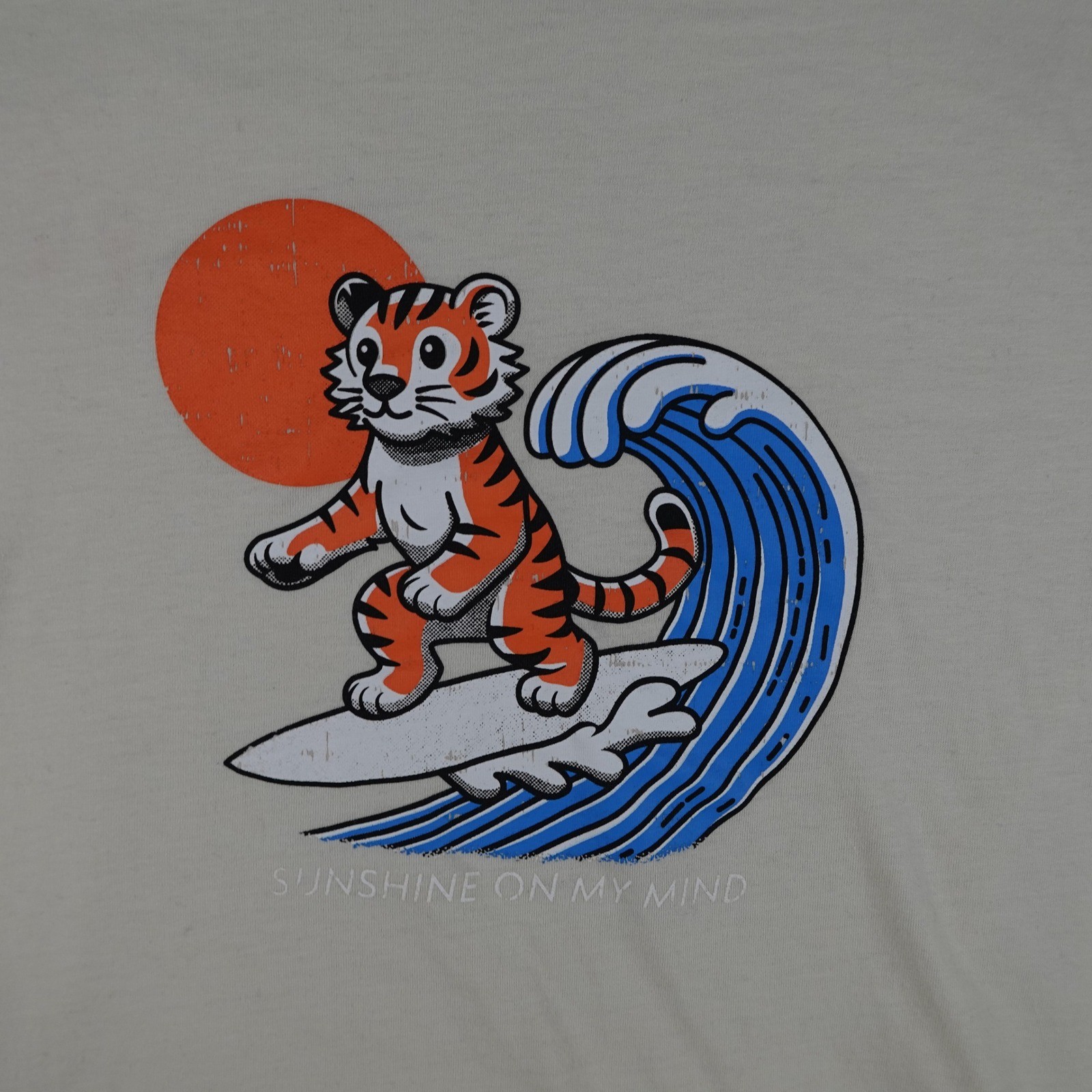 ASICS Shirt Men Medium Cream Tiger Surfing Graphic Short Sleeve Cotton Blend Tee gallery