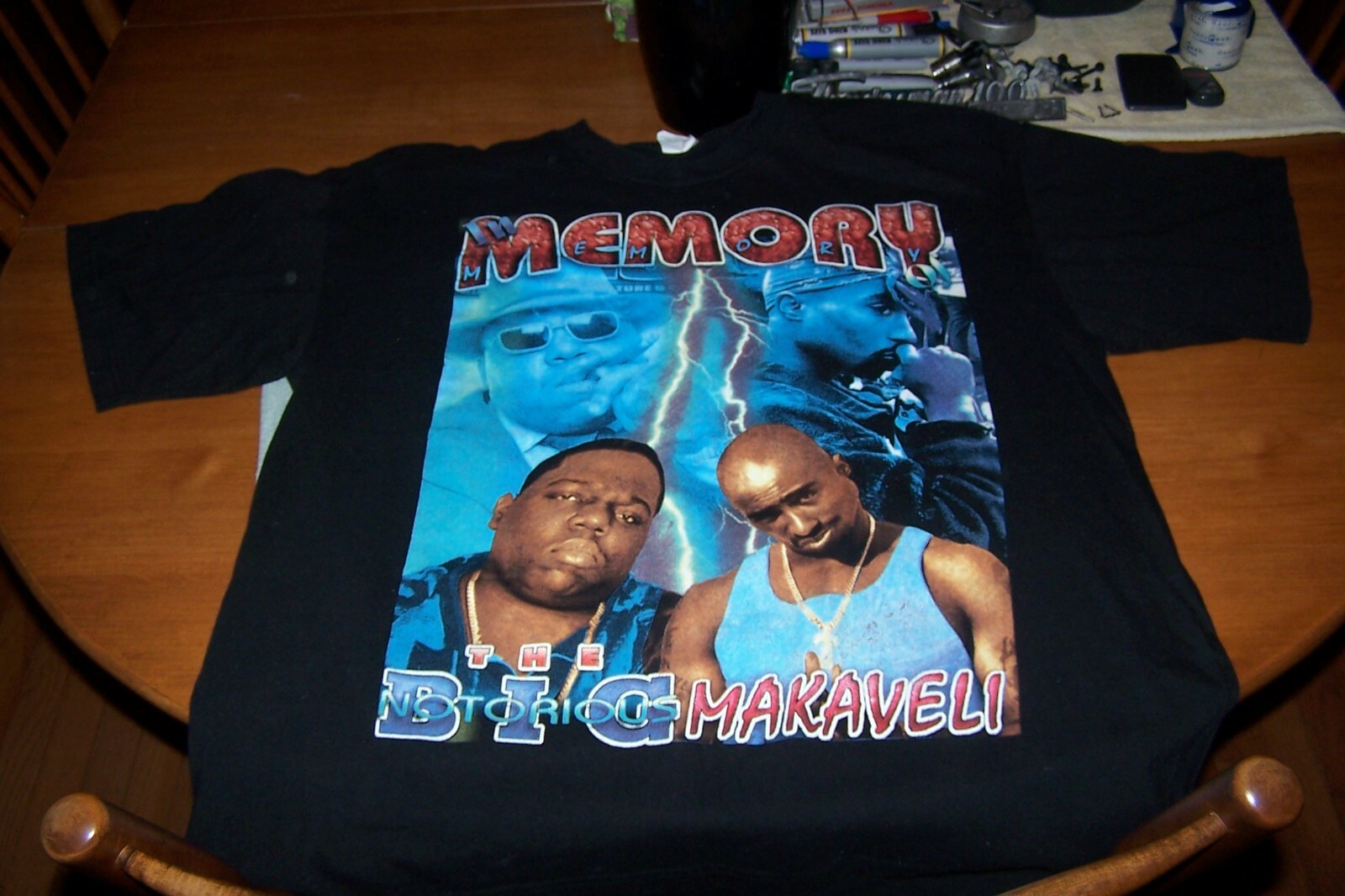 VINTAGE NOTORIOUS BIG MAKAVELI 2PAC MEMORY STOP THE VIOLENCE BLACK XL T-SHIRT gallery