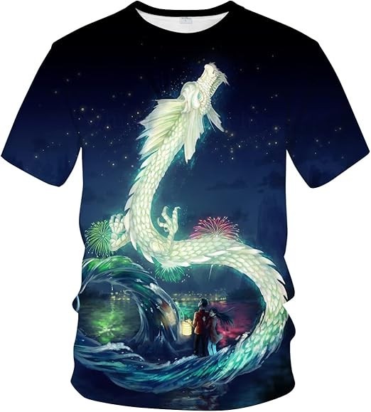 Fantasy Dragon T-Shirt – Glowing White Dragon Night Sky Graphic Tee for Men Wome