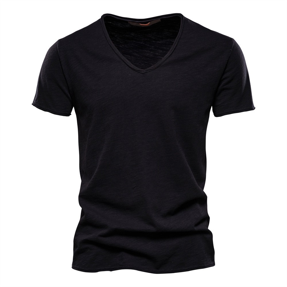 Summer Men's New Solid Color V-Neck Short Sleeve T-shirt Tops Casual Blouse gallery