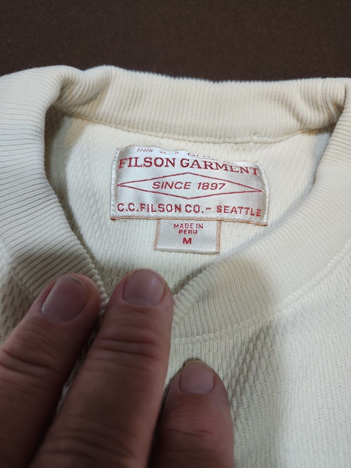 Filson long-sleeve thermal crewneck shirt Off White Mens Size M Waffle Knit gallery