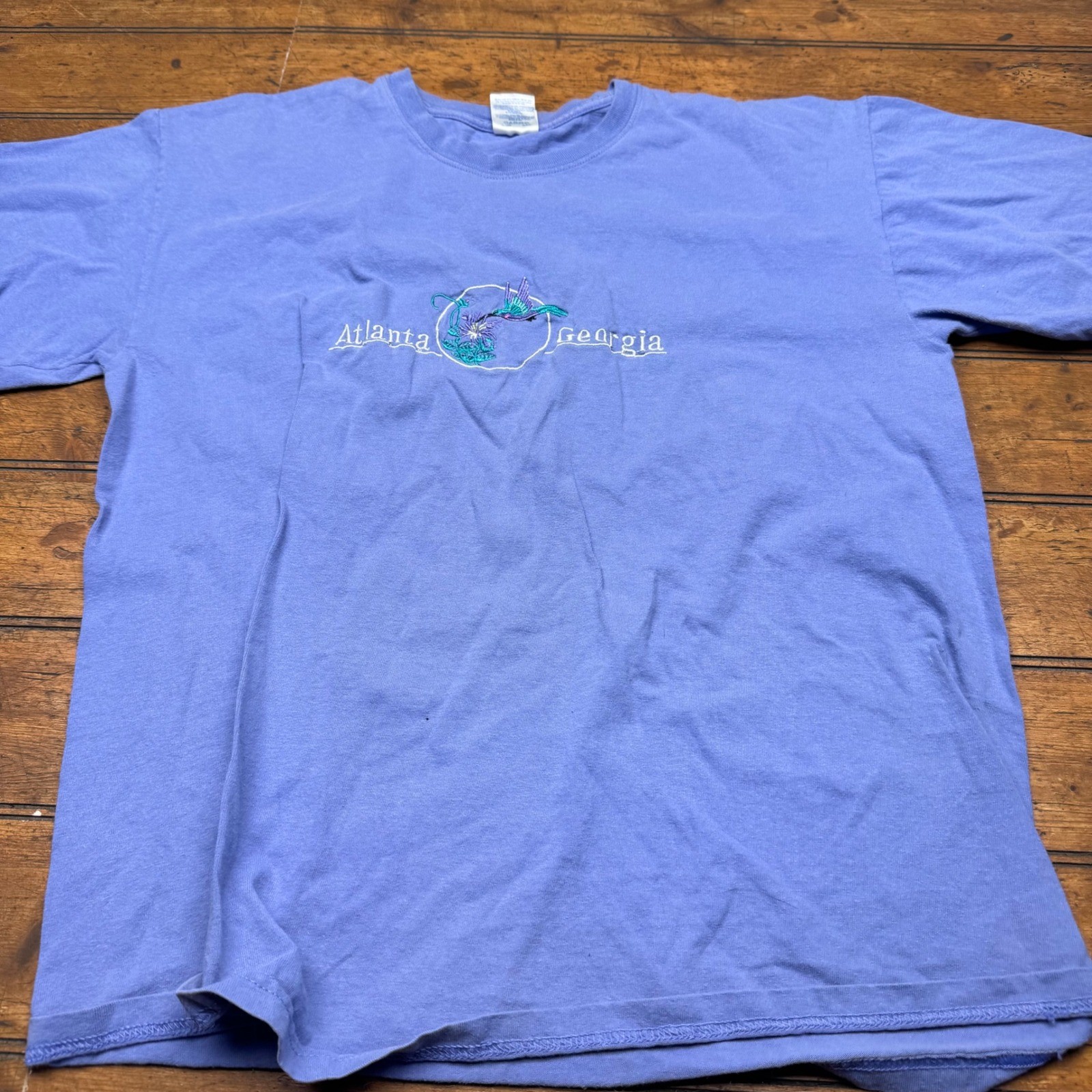 Atlanta Georgia Hummingbird Embroidered T-Shirt Periwinkle Blue Large Cotton gallery