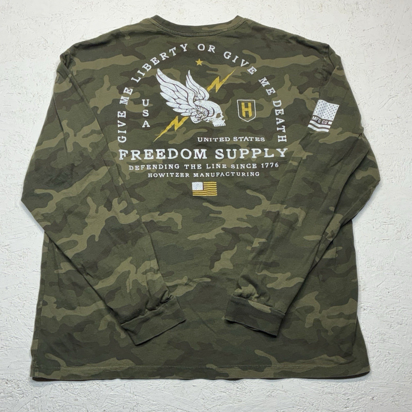 Howitzer Patriot MFG Mens LS Green Camo Shirt Give Me Liberty XXL USA Tactical gallery