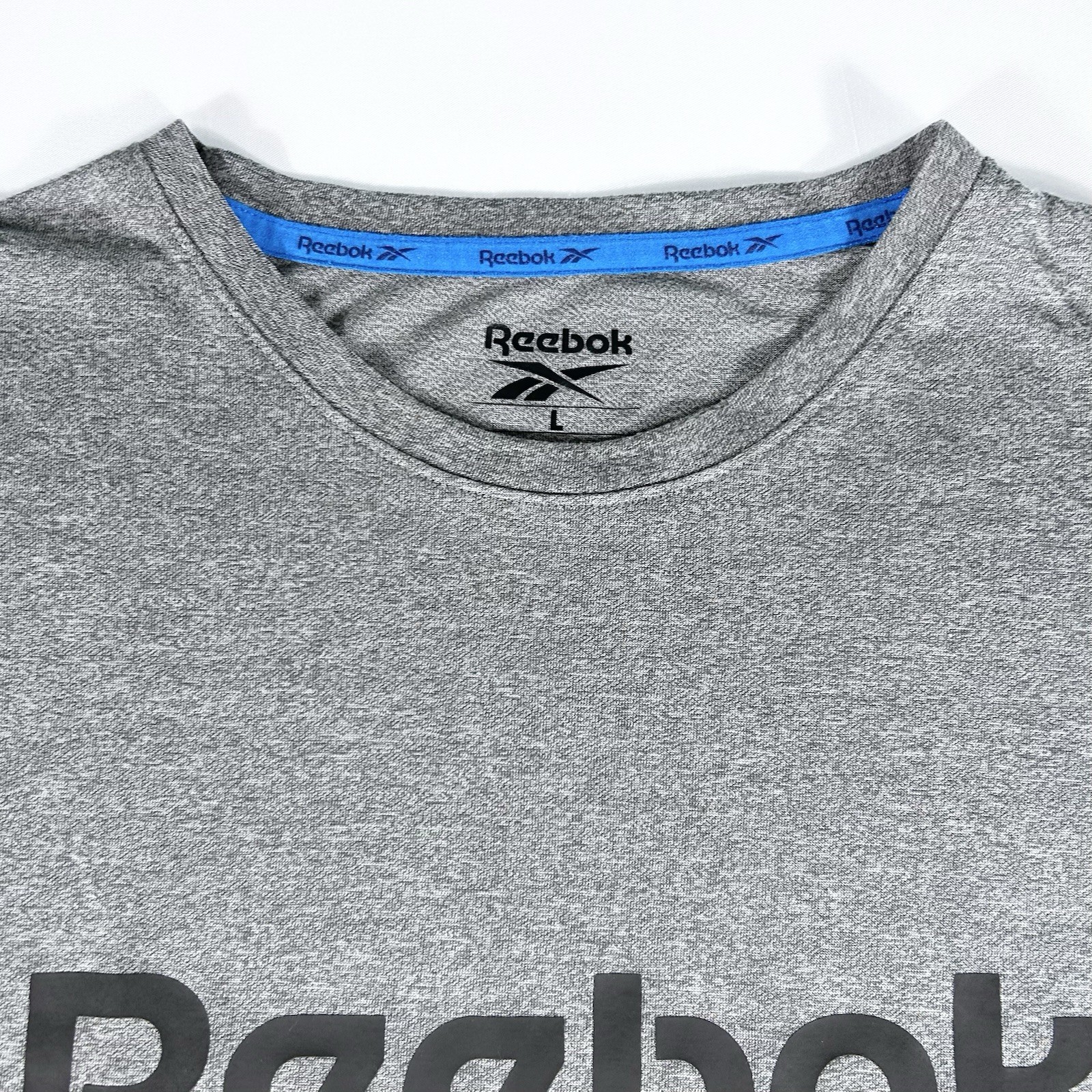 Reebok Men’s L Asphalt Gray Big Stacked Logo Graphic Activewear Casual T-Shirt gallery