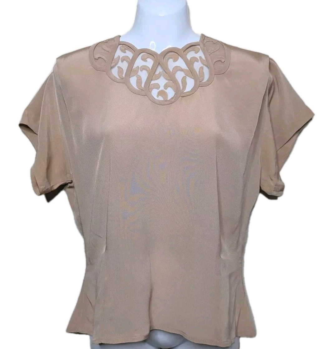 40s 50s Vintage Morlove The Couturier Blouse M Rayon Crepe Secretary Shirt B5
